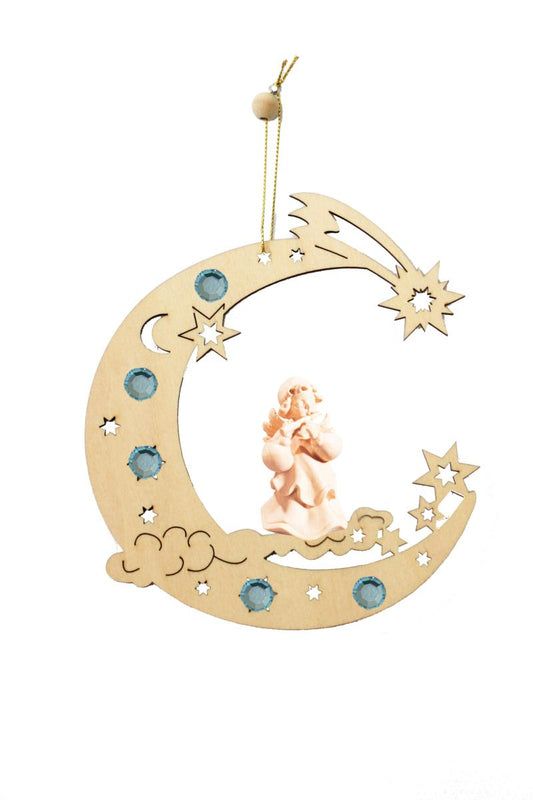 Mezza luna con angelo di legno - 15.0 cm