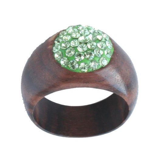 Anello noce, cristalli verdi Swarovski - 58.0 cm