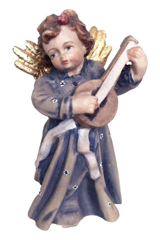 Angelo musicista in legno con mandolino - 8.0 cm