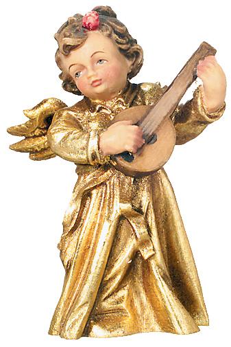 Angelo musicista in legno con mandolino - 8.0 cm
