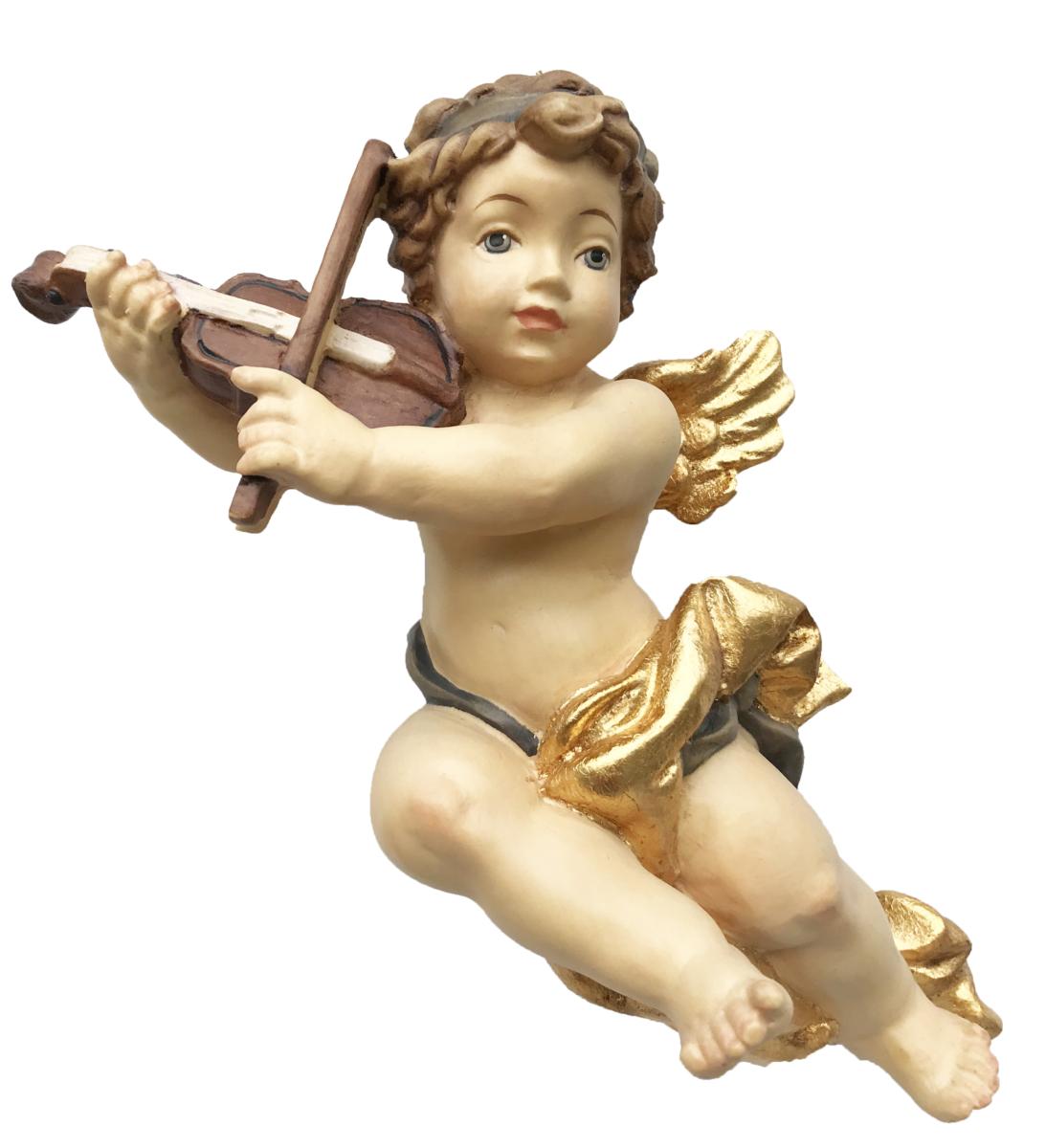 Angelo volante con violino in legno - 12.0 cm