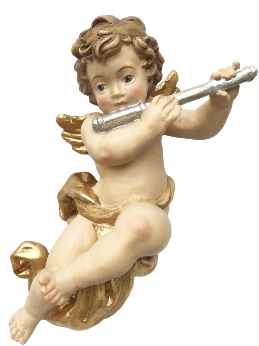 Delicato angelo putto musicista volante con flauto - 8.0 cm