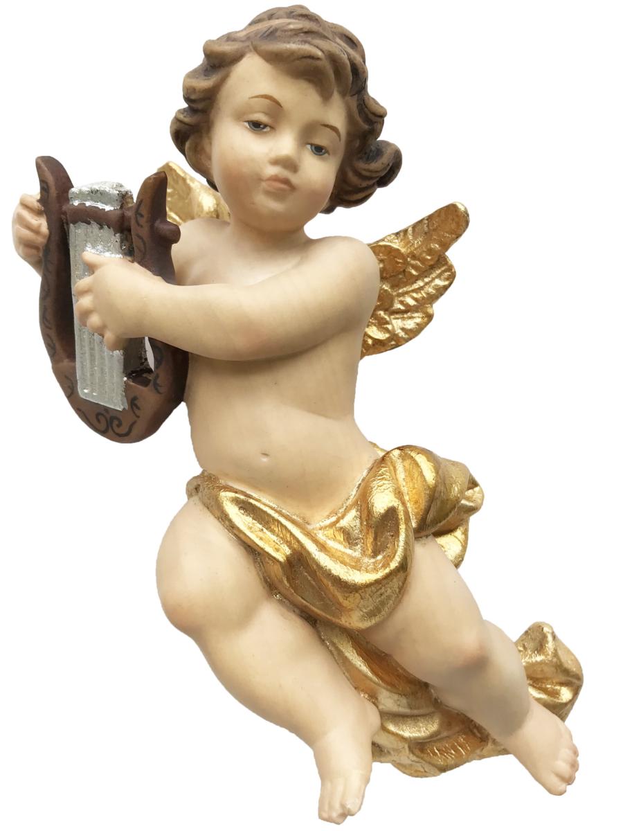 Angelo di legno in volo con lira - 12.0 cm