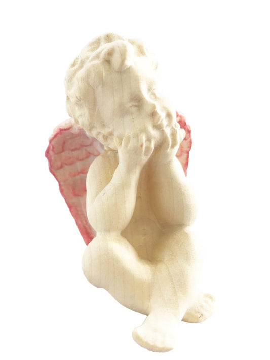 Angelo legno seduto che guarda a destra - 5.6 cm