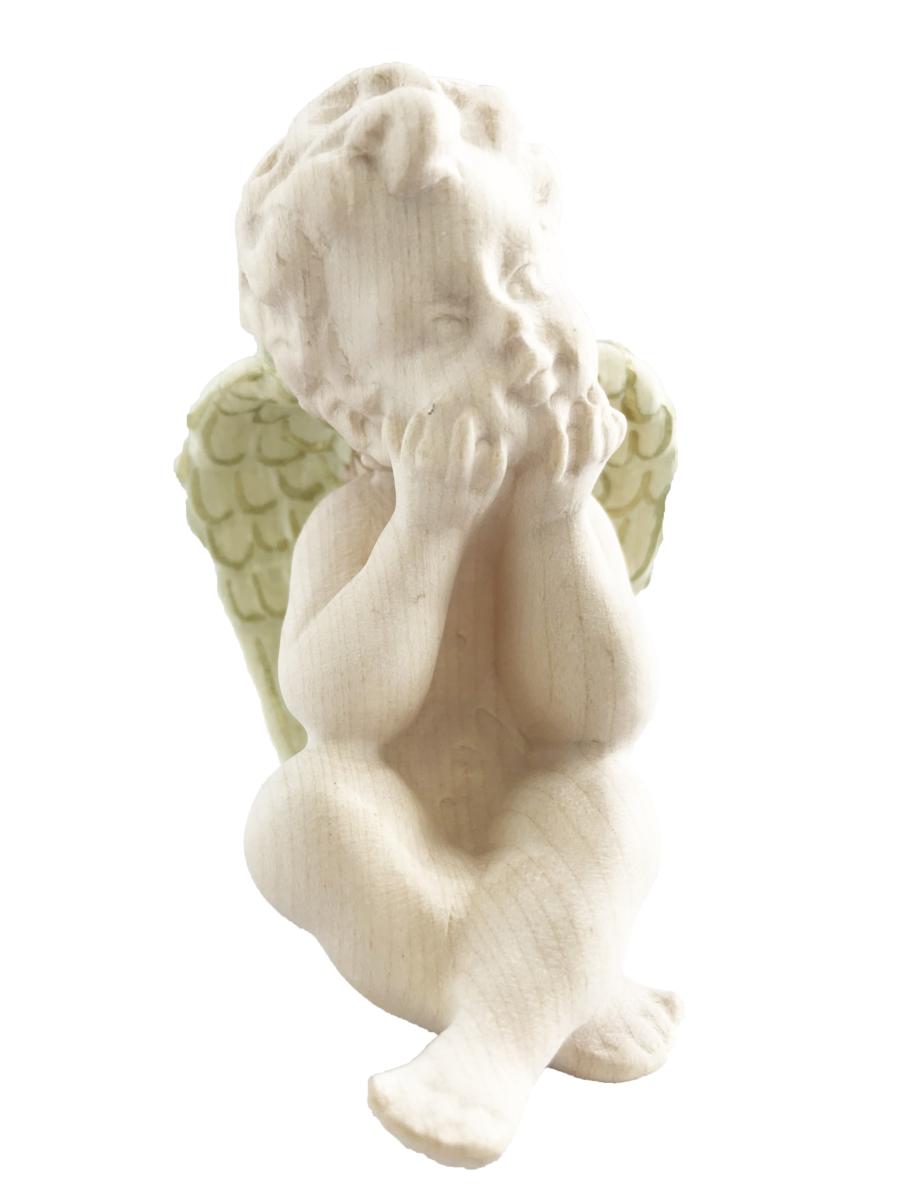 Angelo legno seduto che guarda a destra - 14.0 cm