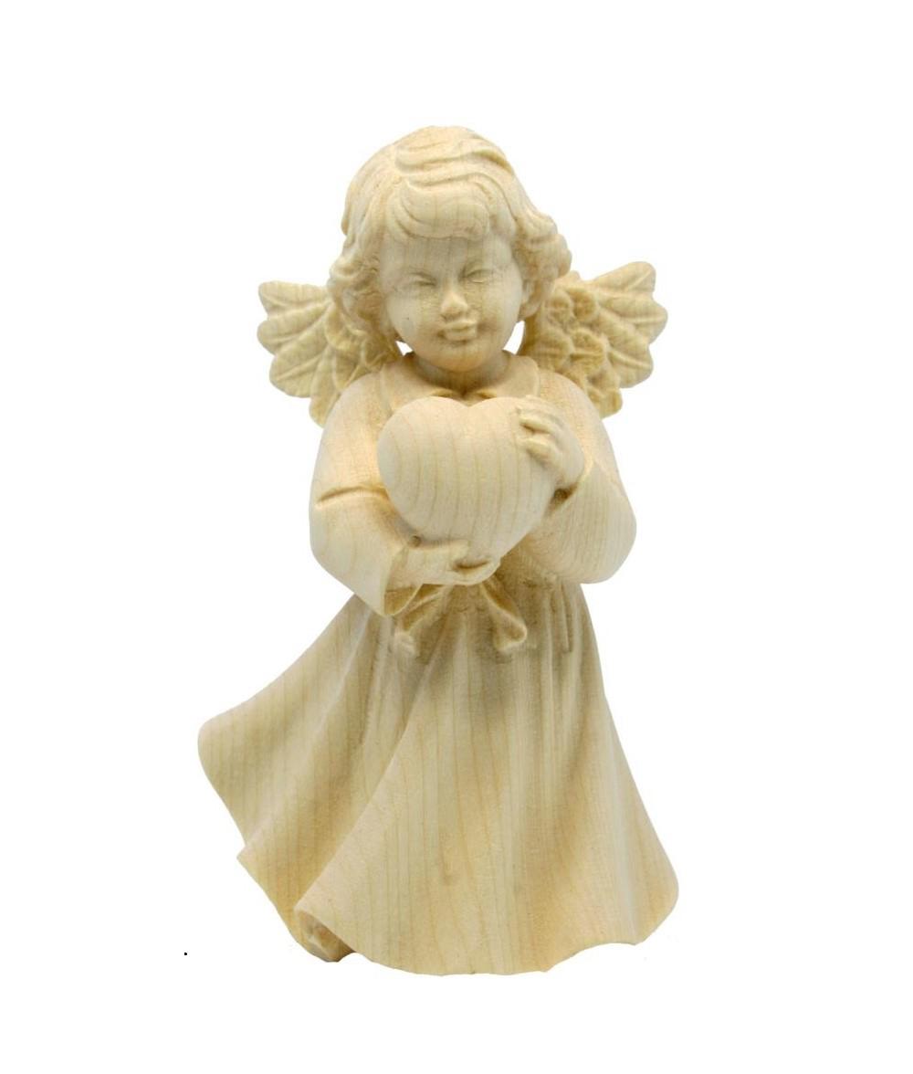 Angelo scolpito con cuore in legno - 12.0 cm
