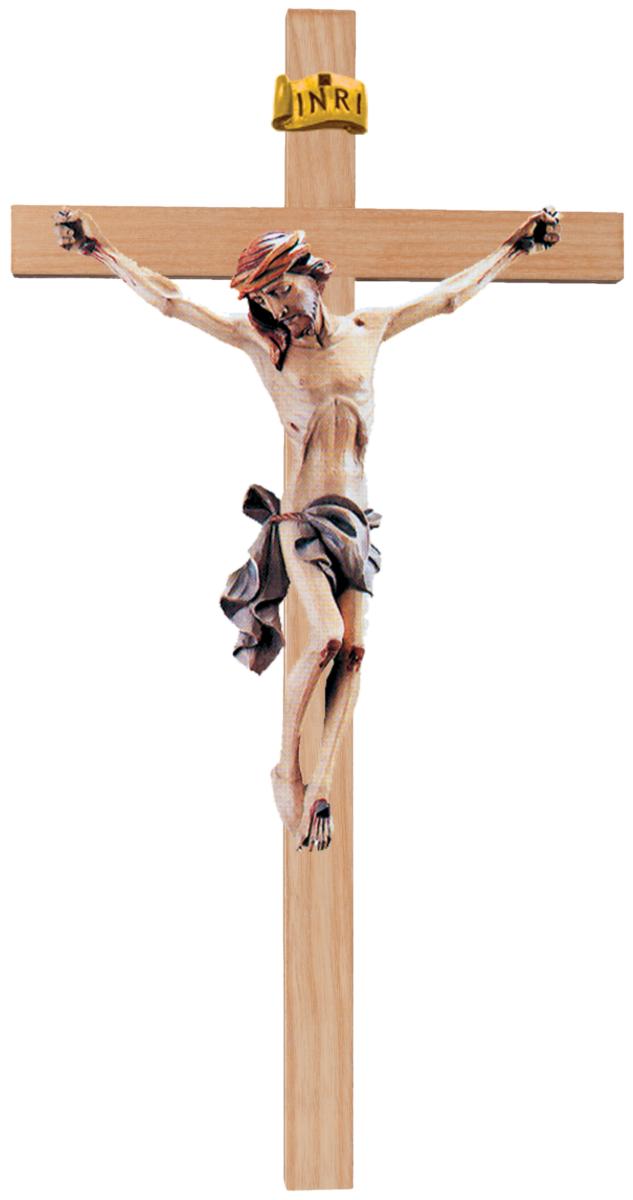 Corpo di Cristo su croce dritta scolpito in legno - 50.0 cm