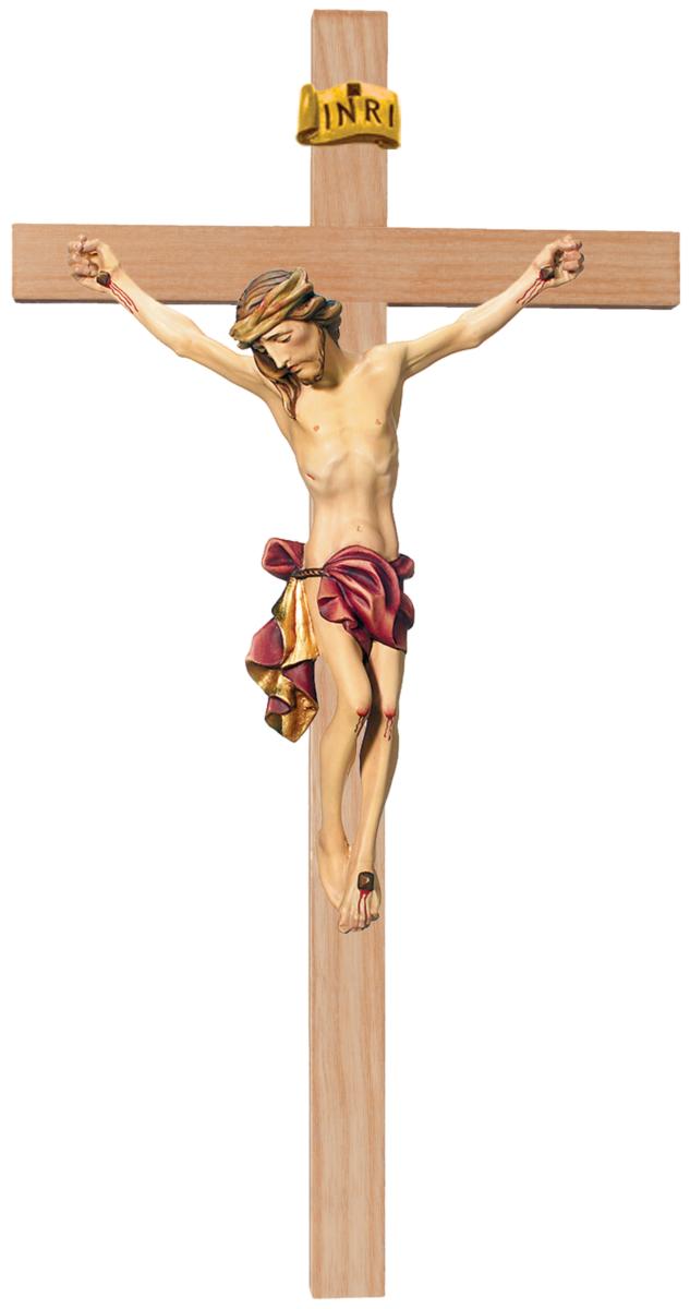 Corpo di Cristo su croce dritta scolpito in legno - 70.0 cm