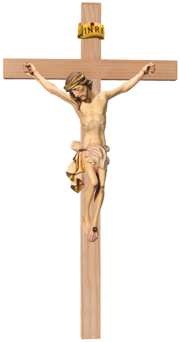 Corpo di Cristo su croce dritta scolpito in legno - 70.0 cm