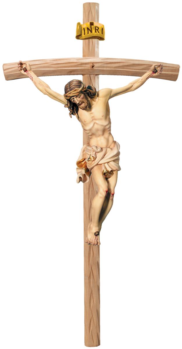 Corpo di Cristo barocco su croce curva chiara - 120.0 cm