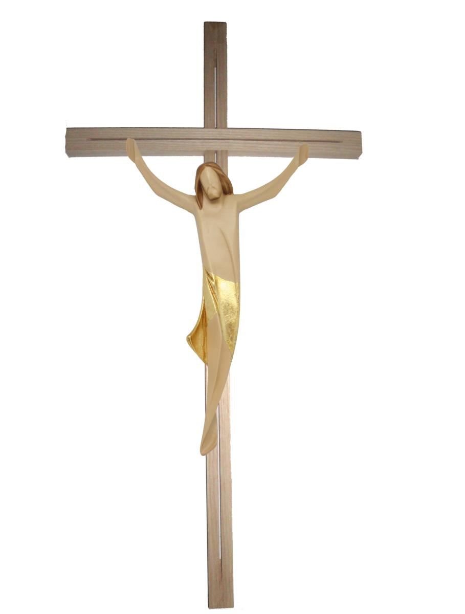 Corpo di Cristo su croce dritta in legno - 50.0 cm
