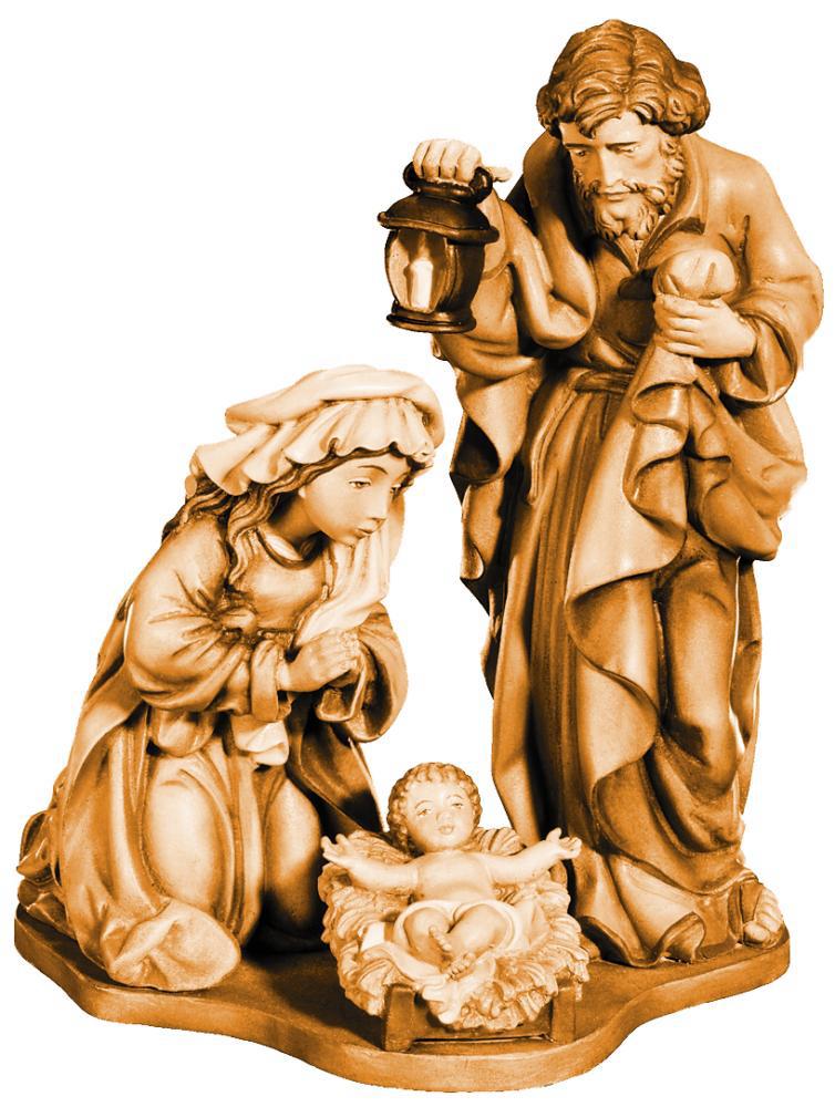 Presepe in blocco con Sacra Famiglia in legno - 7.0 cm