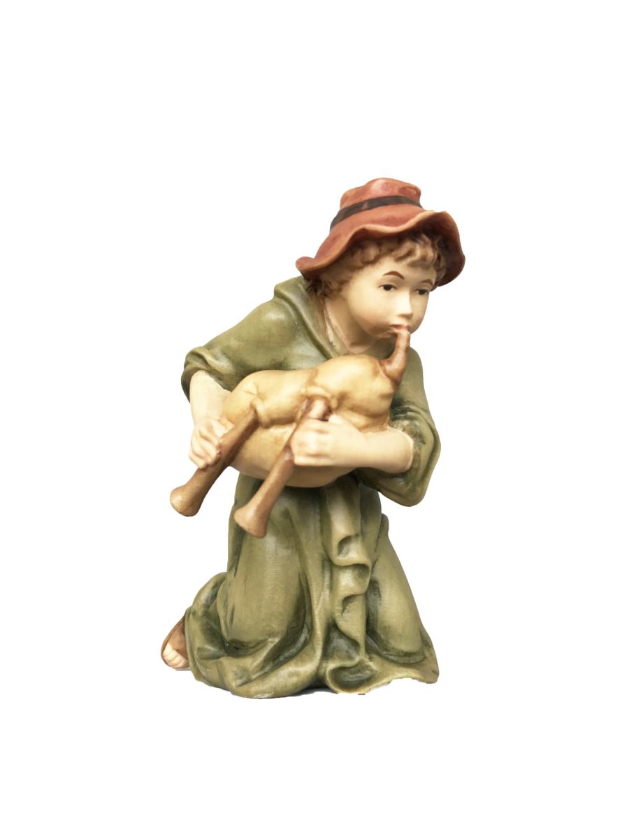 Pastorello in ginocchio con cornamusa in legno - 56.0 cm