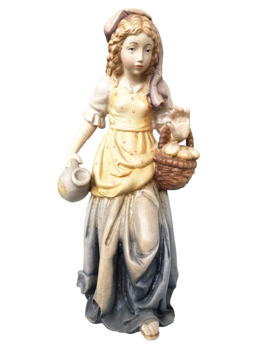 Pastorella con brocca d'acqua e cestino di frutta in legno - 18.0 cm
