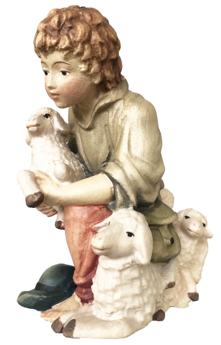Pastorello in ginocchio con pecore e agnello in braccio - 10.0 cm