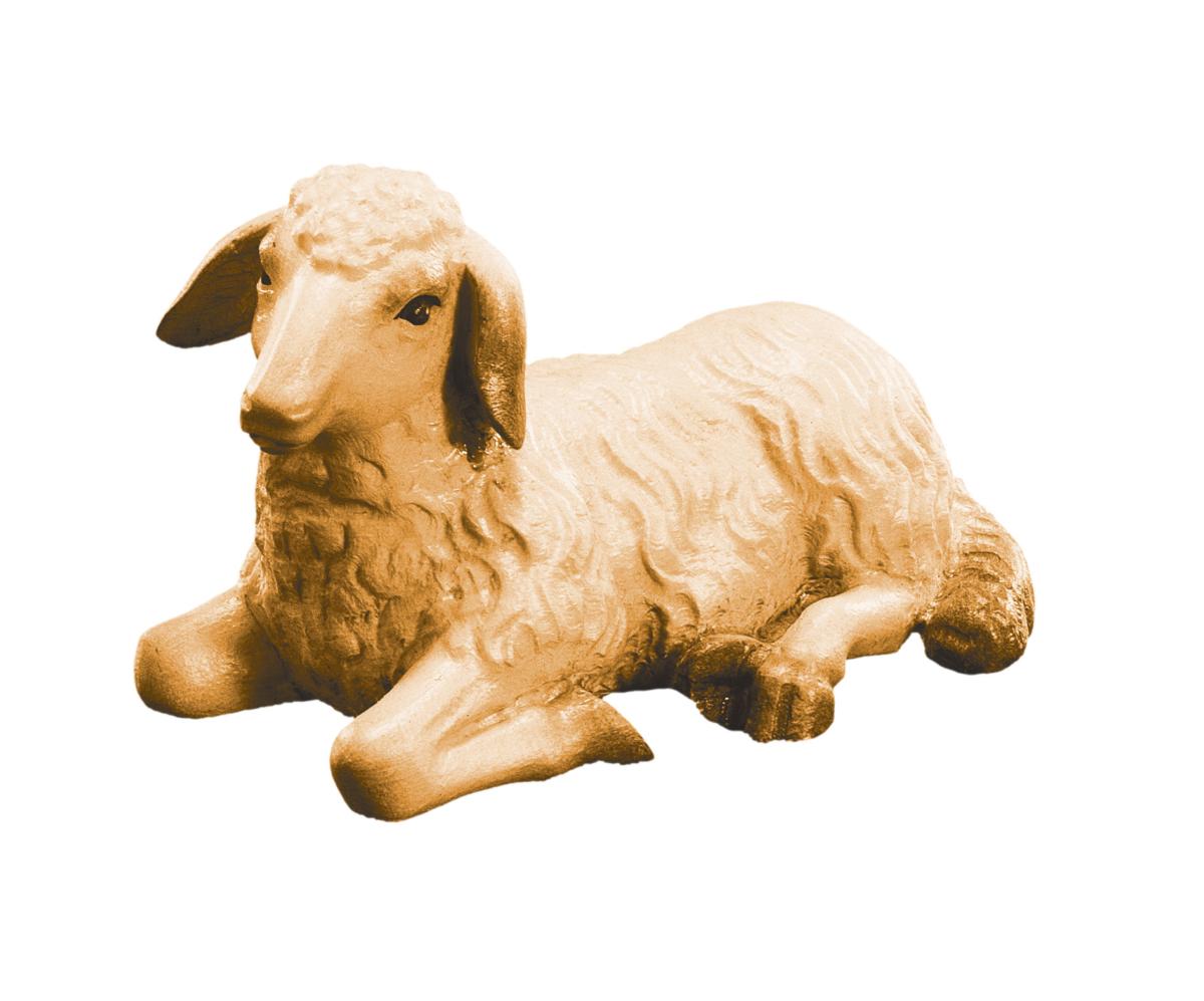 Pecora sdraiata di legno presepe Classico - 14.0 cm