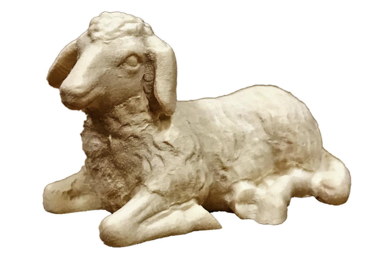 Pecora sdraiata di legno presepe Classico - 10.0 cm