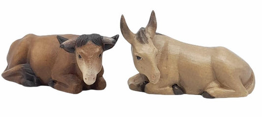 Set di Bue e Asino scolpiti in legno - 8.0 cm