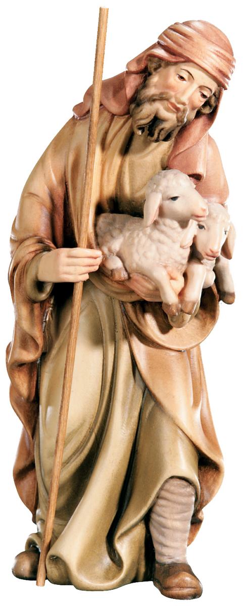 Pastore con bastone e due pecorelle in braccio - 12.0 cm
