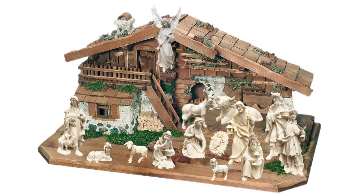 Set da Presepe con 14 figurine con capanna - 9.0 cm