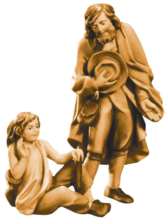 Pastore con ragazzo in legno - 12.0 cm