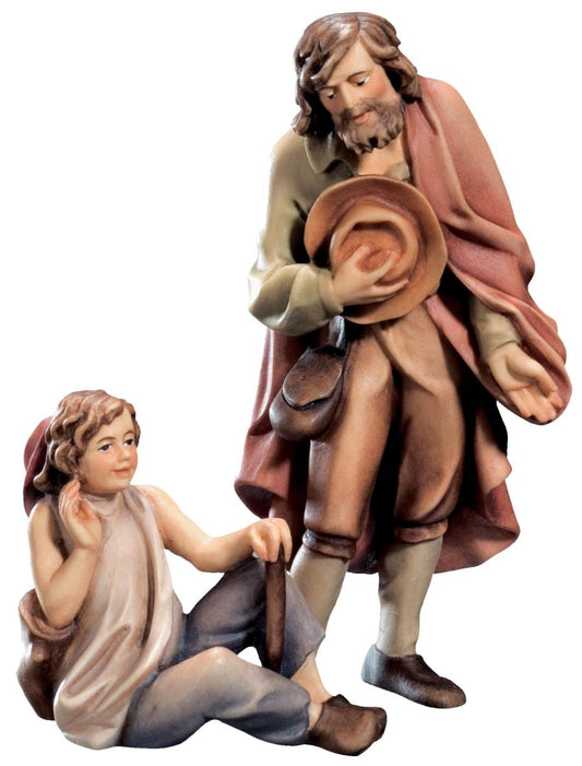 Pastore con ragazzo in legno - 13.0 cm