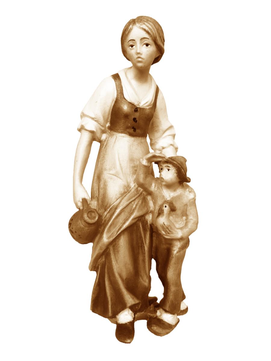 Pastorella con ragazzo in legno - 14.0 cm