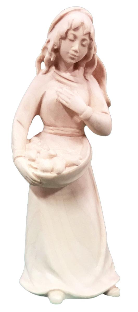 Statuina pastorella con frutta in legno - 16.0 cm