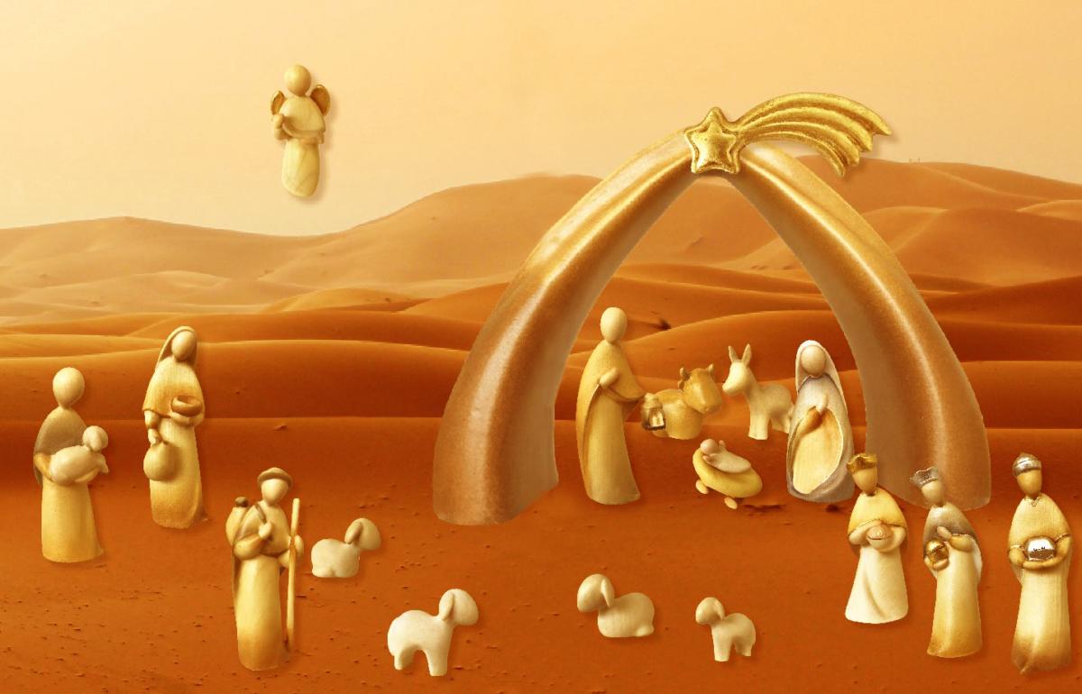 Presepe moderno completo in legno - 12.0 cm