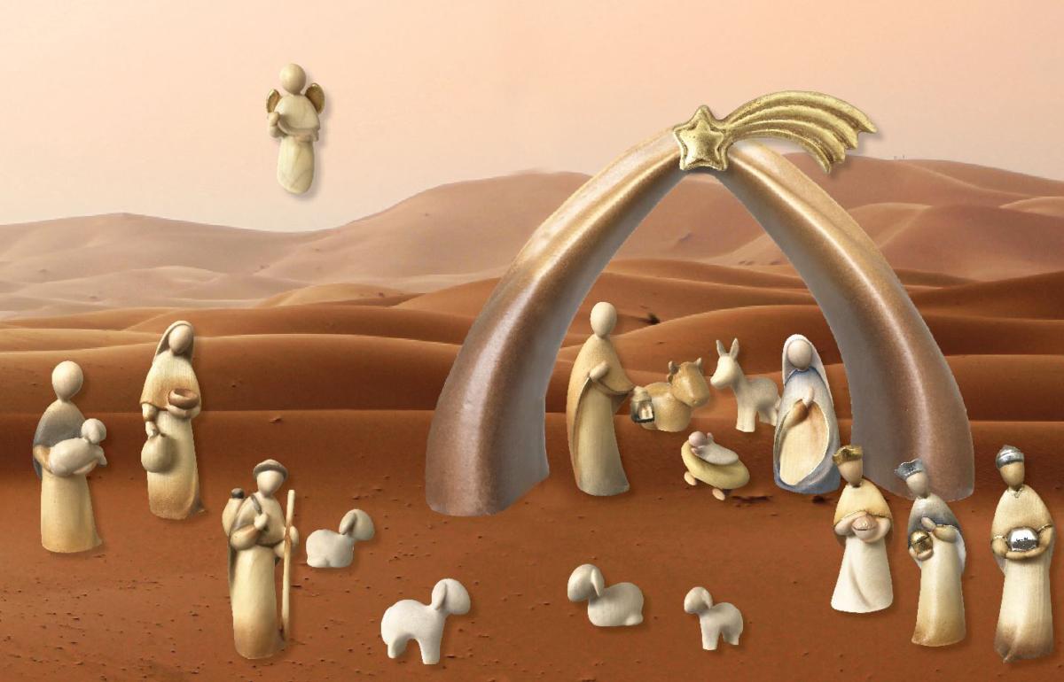 Presepe moderno completo in legno - 14.0 cm