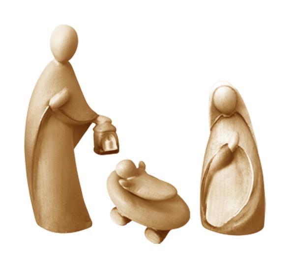 Sacra Famiglia scolpita in legno senza capanna - 12.0 cm