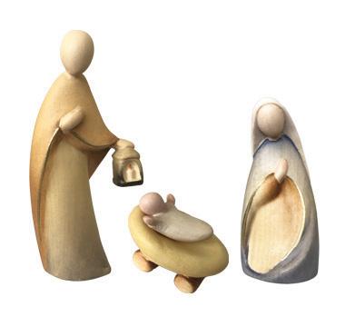 Sacra Famiglia scolpita in legno senza capanna - 8.0 cm