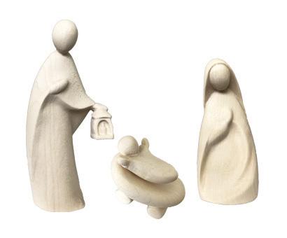 Sacra Famiglia scolpita in legno senza capanna - 12.0 cm
