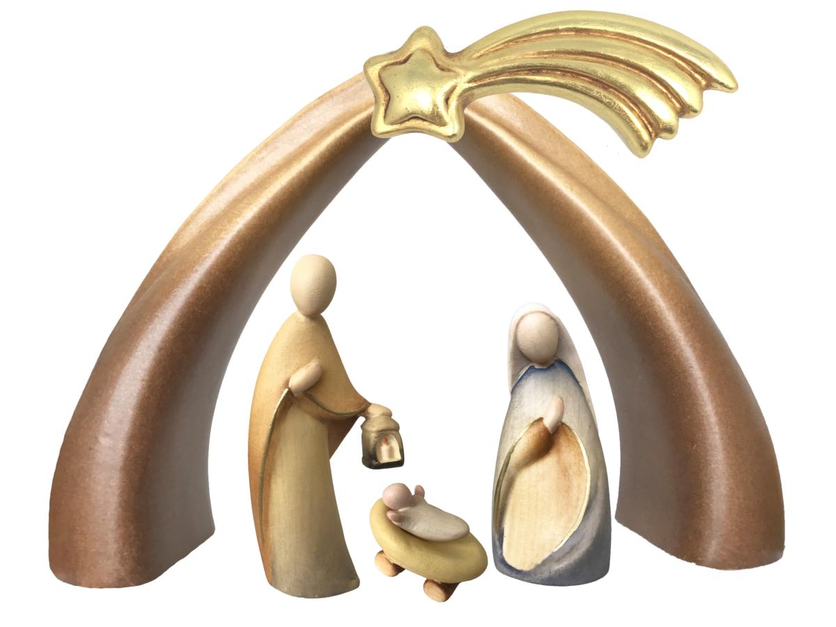 Sacra Famiglia Moderna scolpita in legno - 12.0 cm