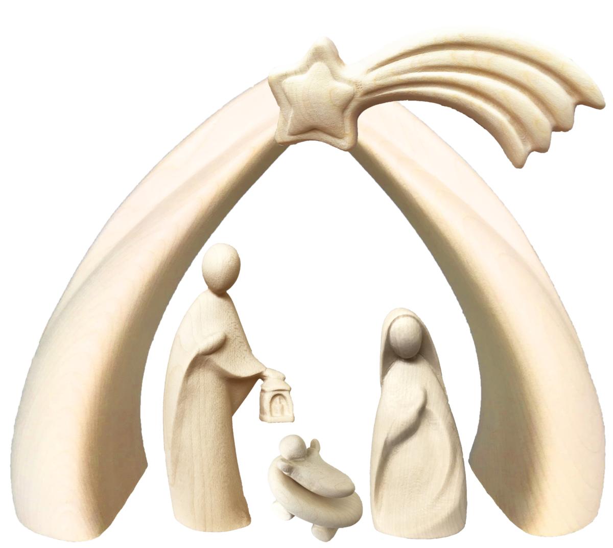 Sacra Famiglia Moderna scolpita in legno - 8.0 cm