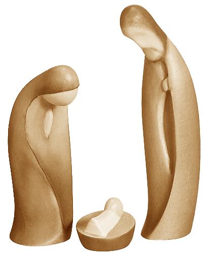 Sacra Famiglia natività moderna in legno - 15.0 cm