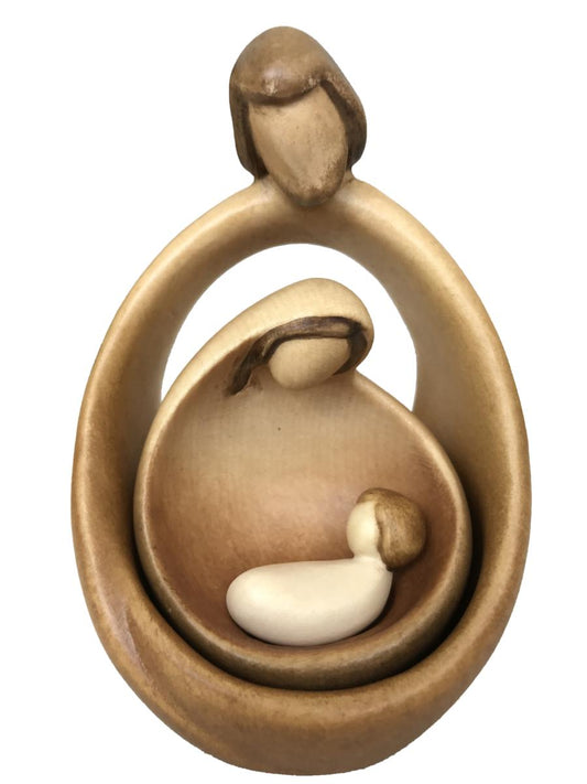 Scultura Natività con Sacra Famiglia presepe moderno in legno - 7.0 cm