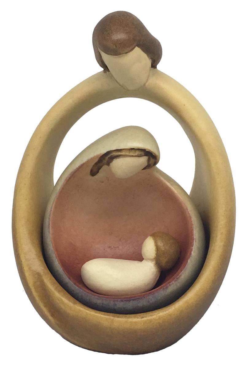 Scultura Natività con Sacra Famiglia presepe moderno in legno - 15.0 cm