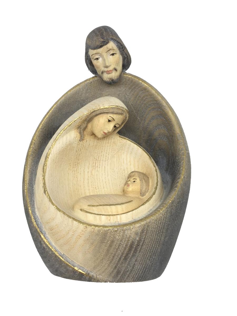 Sacra Famiglia con viso presepe moderno in legno - 18.0 cm