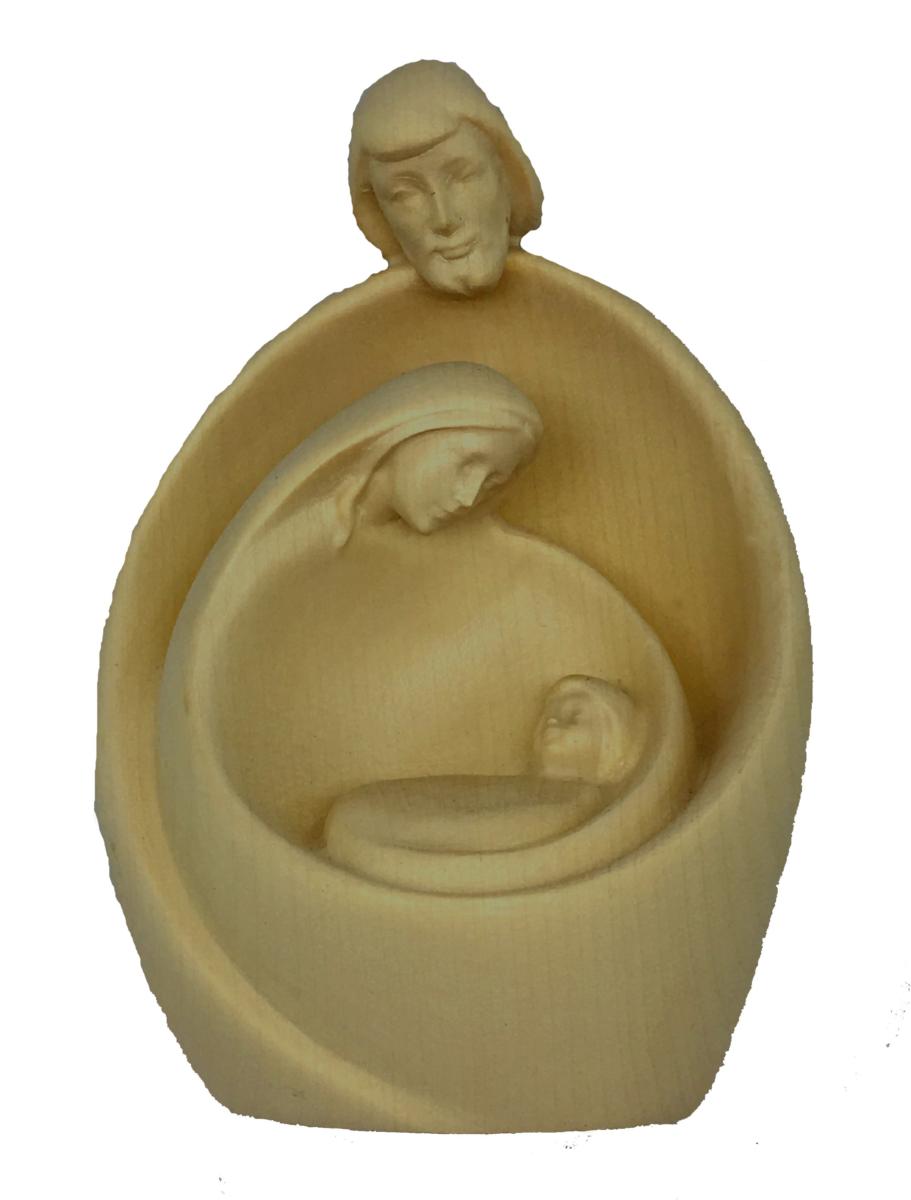 Sacra Famiglia con viso presepe moderno in legno - 7.0 cm