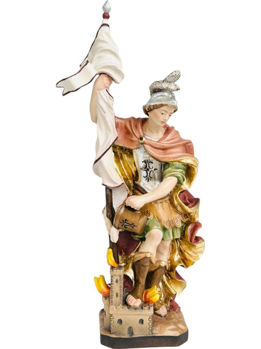 San Floriano con bandiera in legno - 100.0 cm