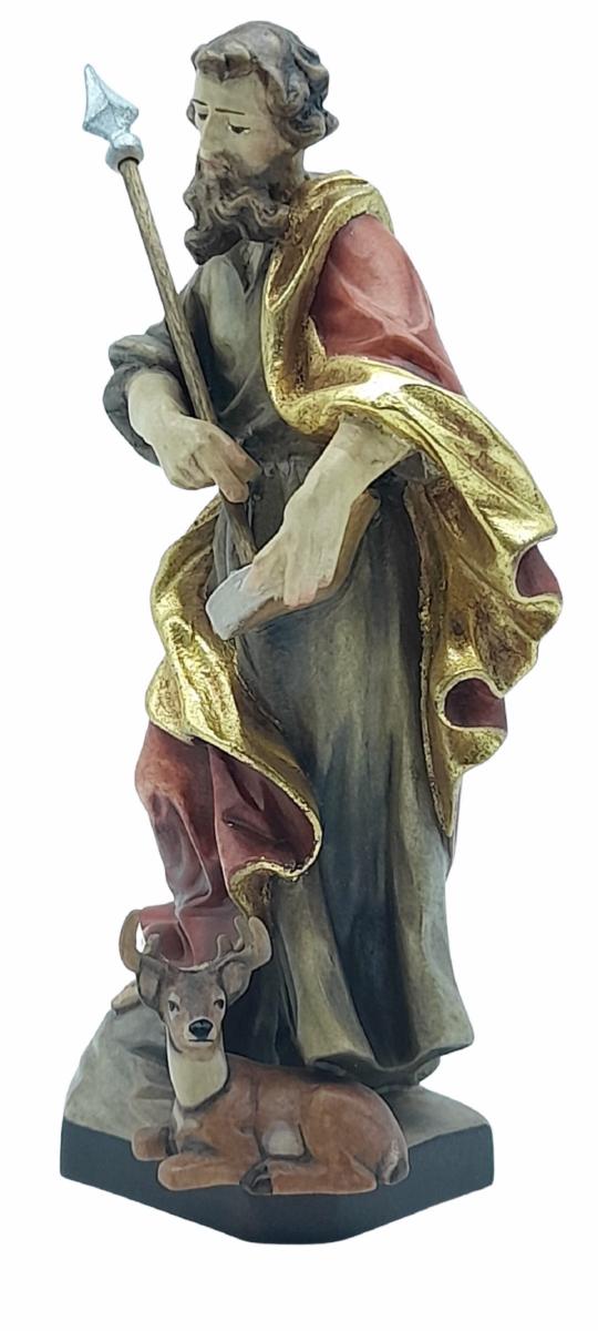 Sant'Uberto scolpito in legno con cerbiatto - 60.0 cm