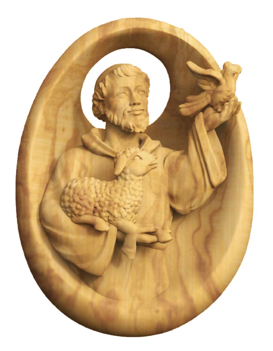 Rilievo di San Francesco in legno - 12.0 cm