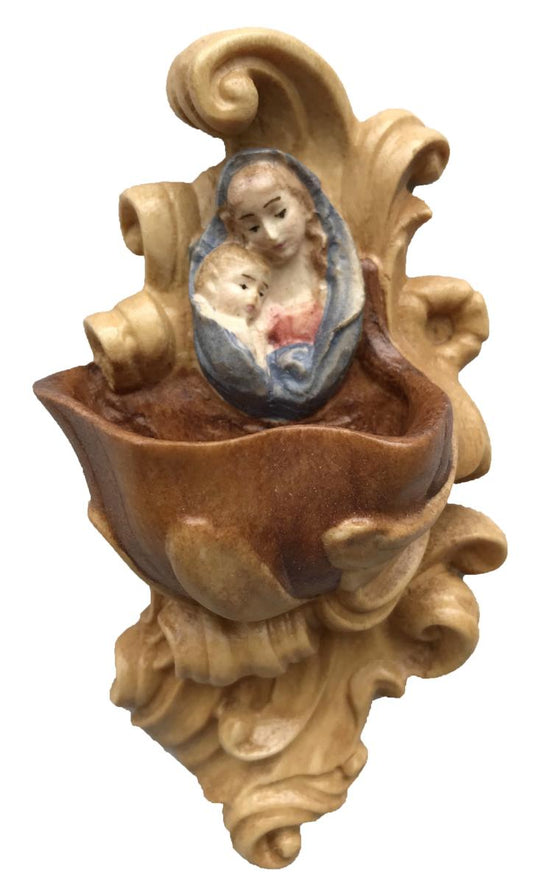 Acquasantiera con Madonna in legno