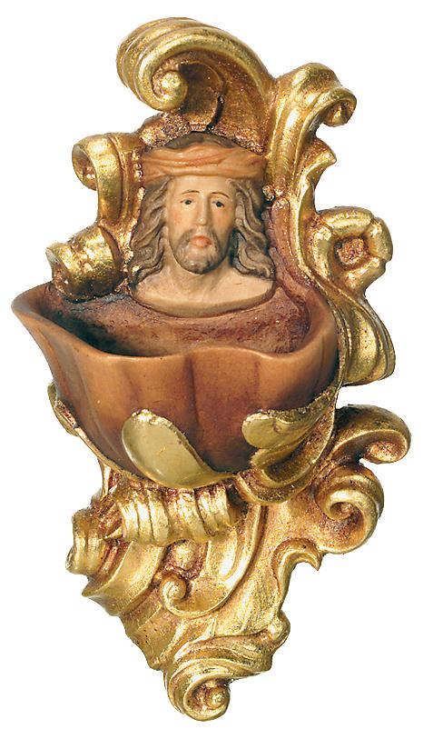 Acquasantiera con Gesù in legno - 13.0 cm