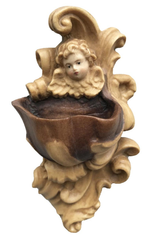 Acquasantiera con angelo in legno - 13.0 cm