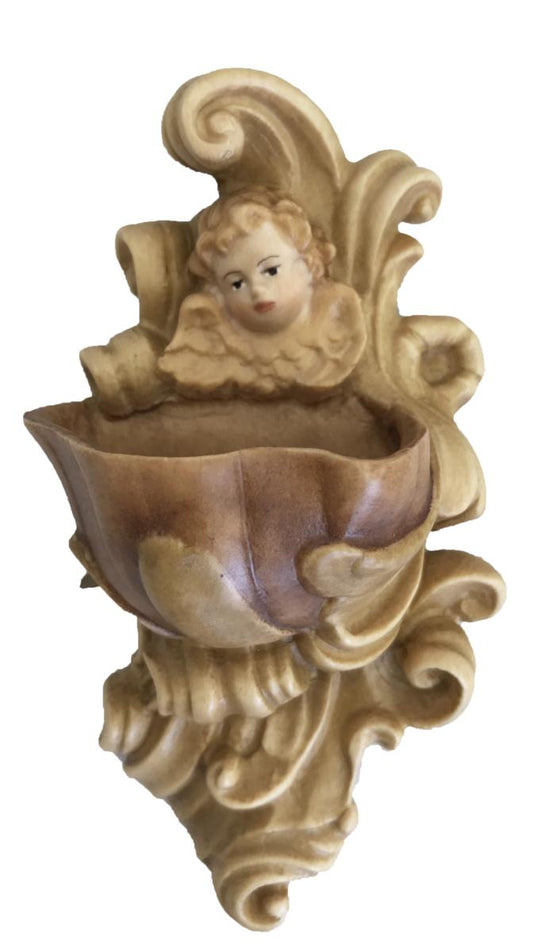 Acquasantiera con angelo in legno - 13.0 cm