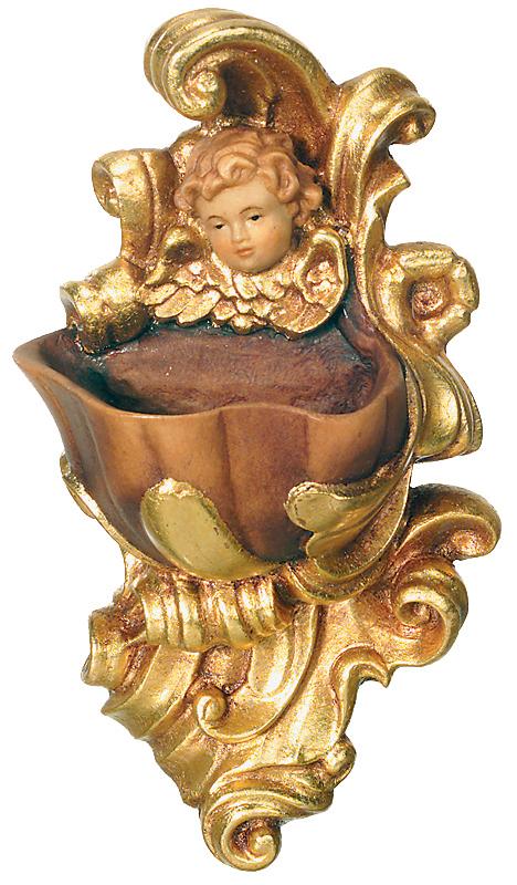 Acquasantiera con angelo in legno - 13.0 cm