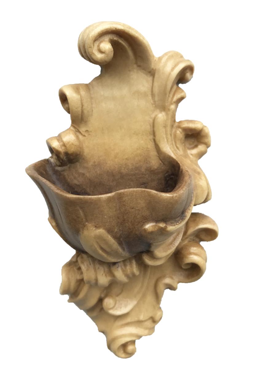 Acquasantiera scolpita in legno - 13.0 cm