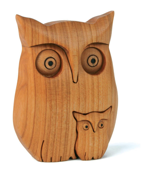 Gufo con gufetto in legno